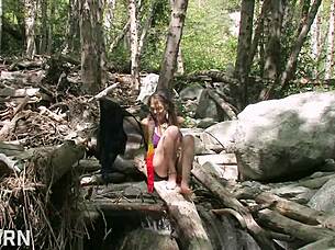 natural 18 yo girl explores in the forest