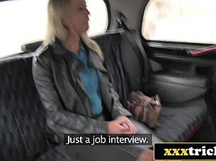 London cab driver sucks hot blonde's fake tits