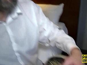 submissive blonde jerks off dick till cum in mouth