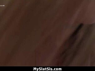 stepsis rubs wet pussy against stepbro's hard cock, bent over for taboo fucking