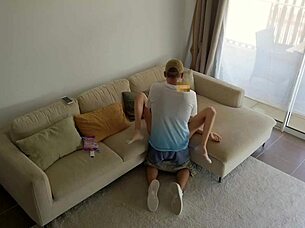 cheating husband offers candy to babysitter and fucks her in the house