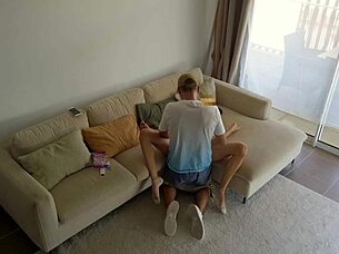 cheating husband offers candy to babysitter and fucks her in the house