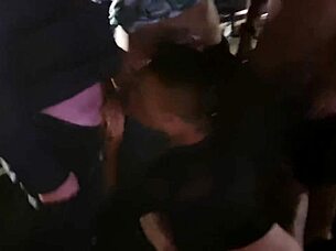 woman walking street at night gives pussy to men after provocation