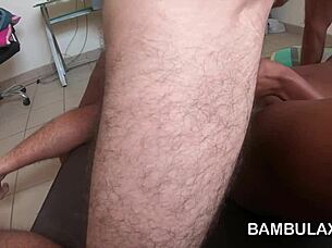 Amateur ebony pussy covered in cum after creampie