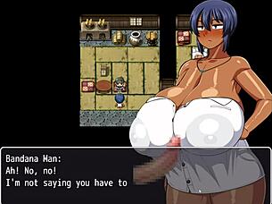 tanned girl natsuki in hentai game ep 7, men jerk off huge cocks wanting her curvy body
