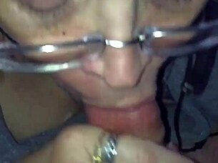 A slow-motion look at a skilled cock sucker with a big load