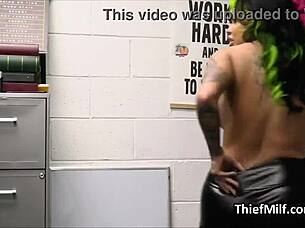 curvy leather milf bent over and fucked by mall cop for stealing 😏 tits bouncing everywhere