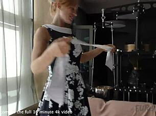 milfy girl solvita's first studio masturbation with big dildo, she's so horny and cute