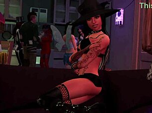 jozie dark teases in halloween costume from sims 4