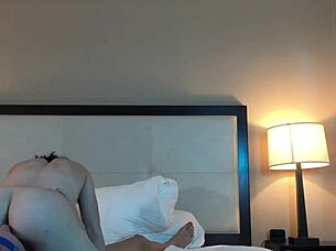 Young man muff diving into hot petite teen's shaved pussy with tattoos and licking hairless area