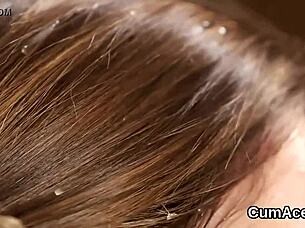 Feisty Hottie Sucks Cum Intensely, Gets Jizz Shot On Face