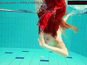 hairy ginger polish teen relaxes naked underwater at the pool