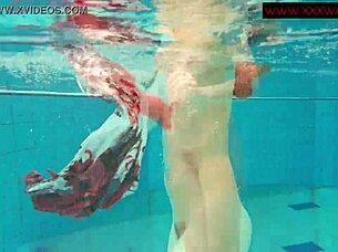 hairy ginger polish teen relaxes naked underwater at the pool