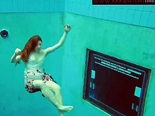 hairy ginger polish teen relaxes naked underwater at the pool