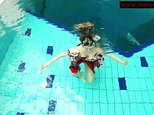 hairy ginger polish teen relaxes naked underwater at the pool