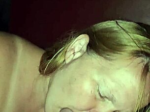 Enjoying a mouthful of cum after slobbing on the cock