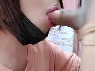 Ladyboy Blowjob Outdoors, Thick Cum on Thighs, STOCKINGS Back ON