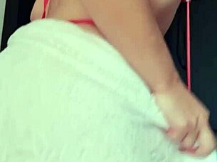 Blonde latina slut flashes tits and ass in towel!