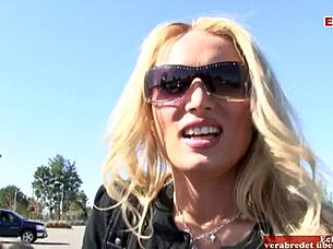 skinny blonde with small tits gets huge cumshot on boobs and face