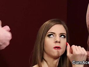 sexy peach receives facial and swallows jizz