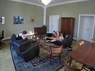 boy watches his slutty girl earn money with pussy