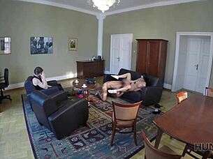 boy watches his slutty girl earn money with pussy