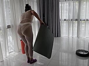 Babe with small tits does wide gapping pussy yoga at home in lingerie 😊