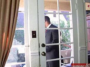 Busty Dark Haired European MILF Slut Gets Facial on Natural Tits