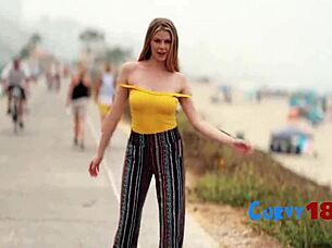 Curvy blonde teen rides huge cock roughly