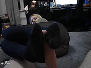 Footjob session in nylons with Miley Grey