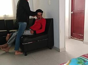 Stepsister milks me in living room!