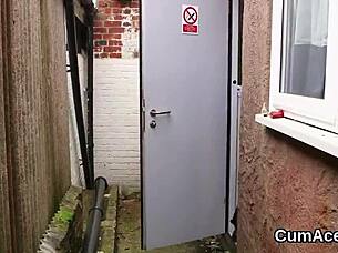 nasty hottie gets cum load on face and gulps it all