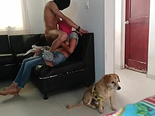 Stepsister milks me in living room!