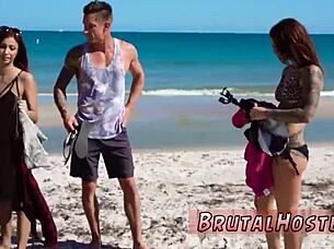 Excited tourists finger fuck bound slave