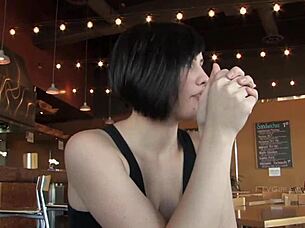 Sexy Brunette Gets Caught Naked In Public During Risky Interview