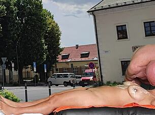 hot sex preview in public square with blowjob and creampie