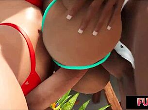 Watch this hot babe take two huge futa cocks in anime style