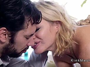 The brat teen and milf are tied up for anal