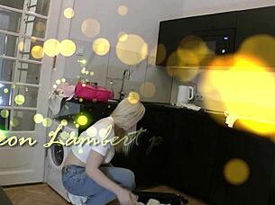 big tits blonde amateur wife in kitchen homemade casting