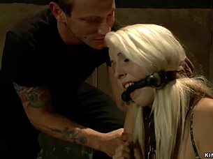 Nineteen-year-old blonde gets rough BDSM fuck with gagging submission