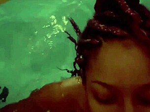 Getting That Blowjob From The Sexy Black Prostitute In The Motel Pool