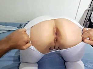 eating that perfect bubble butt through ripped yoga pants feels amazing