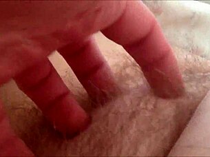 horny milf rubs hairy pussy at home