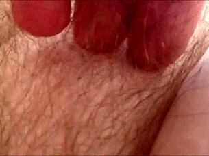horny milf rubs hairy pussy at home