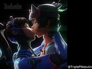 Animated lesbian girls kiss in hentai.