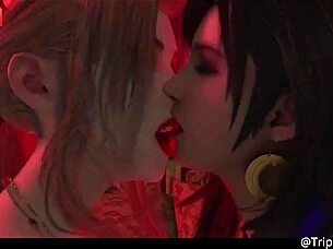 Animated lesbian girls kiss in hentai.