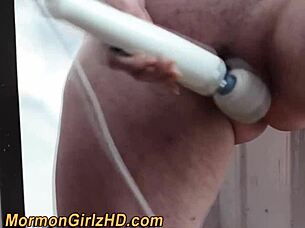 Mormon teen feels intense pleasure masturbating solo with toys in high definition.