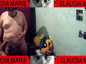 Horny amateur eats fat woman's pussy while fucking her against the closet