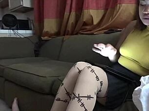 Is this pre-cum footjob in pantyhose?
