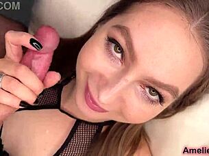 Amelie dubon in homemade blowjob with cum in mouth
